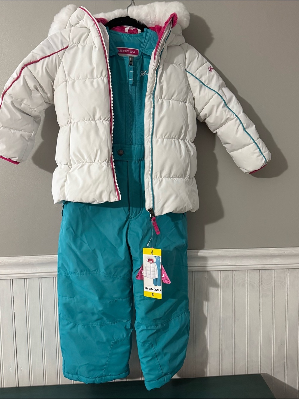NWT SNOZU Kids 2 Piece Snowsuit Jacket w/ Matching Bib Pants Size 5 Fleece Lined - Picture 3 of 13